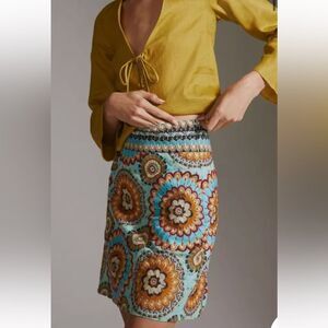 Farm Rio Anthropologie Button Front Colorful Deco Mini Skirt XXS